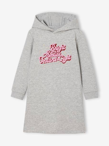 Meisjesjurk van sweatstof met capuchon en mooie details antraciet+gemêleerd grijs+groen+marineblauw - vertbaudet enfant 