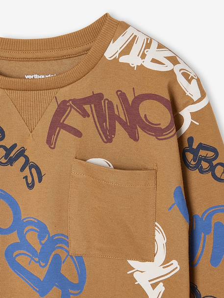 Jongensshirt in sweaterlook met print ecru+gemêleerd wit+pecannoot - vertbaudet enfant 