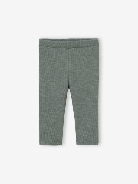 Baby legging in geribbelde tricot groen+lichtroze - vertbaudet enfant 