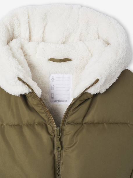 Lange donsjack met capuchon voor meisjes kaki - vertbaudet enfant 