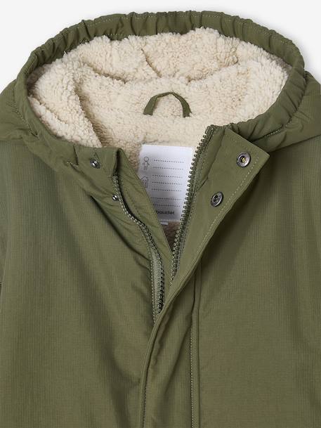 Parka met capuchon en sherpavoering voor jongens kaki+zwart - vertbaudet enfant 