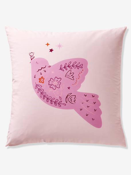 Bedovertrek + omkeerbare kussensloop voor kinderen BIRDY, met gerecycled katoen roze (poederkleur) - vertbaudet enfant 