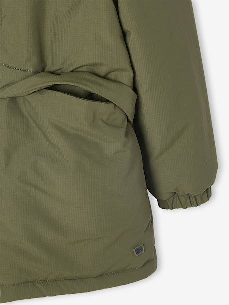 Parka met capuchon en sherpavoering voor jongens kaki+zwart - vertbaudet enfant 