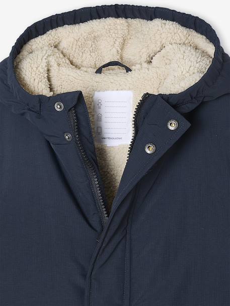 Parka met capuchon en sherpavoering voor jongens kaki+zwart - vertbaudet enfant 