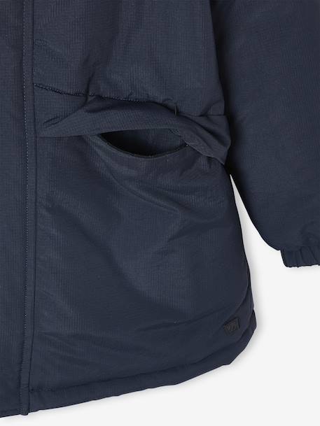 Parka met capuchon en sherpavoering voor jongens kaki+zwart - vertbaudet enfant 