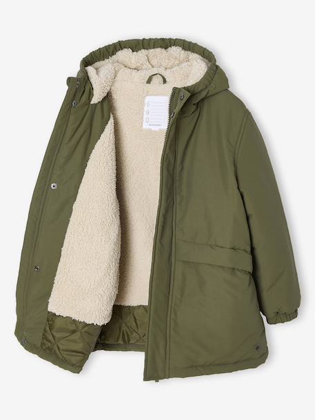 Parka met capuchon en sherpavoering voor jongens kaki+zwart - vertbaudet enfant 