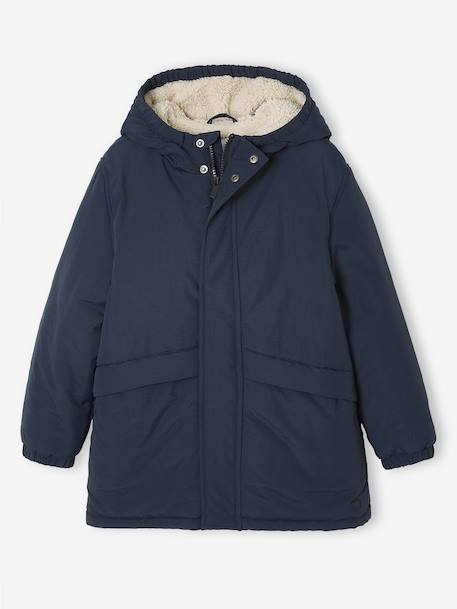 Parka met capuchon en sherpavoering voor jongens kaki+zwart - vertbaudet enfant 