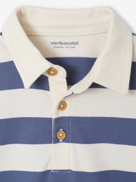 Gestreept polo t-shirt voor baby's met lange mouwen cacao+grijsblauw - vertbaudet enfant 