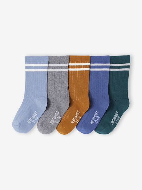 Set van 5 paar gestreepte geribbelde sokken voor jongens blauw+grijsblauw+hemelsblauw+marineblauw - vertbaudet enfant 
