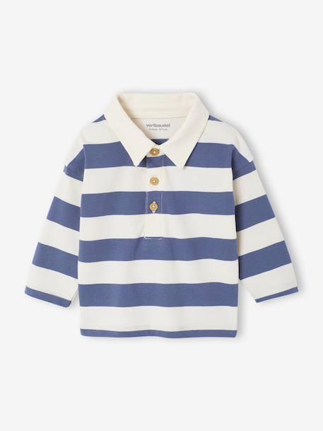 Gestreept polo t-shirt voor baby's met lange mouwen cacao+grijsblauw - vertbaudet enfant 