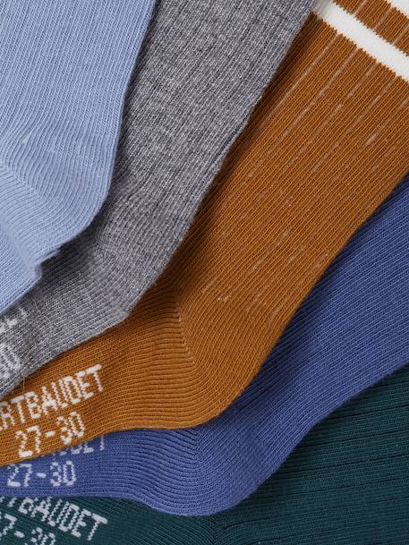 Set van 5 paar gestreepte geribbelde sokken voor jongens blauw+grijsblauw+hemelsblauw+marineblauw - vertbaudet enfant 