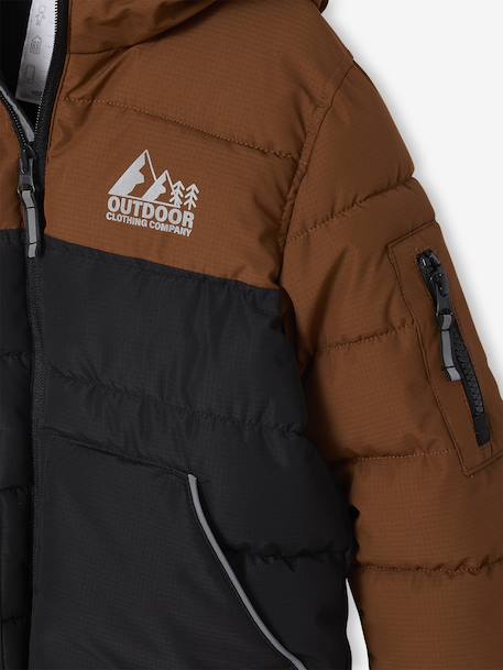 Tweekleurig jongensjack met kap en gerecyclede polyester vulling bruin+saliegroen - vertbaudet enfant 
