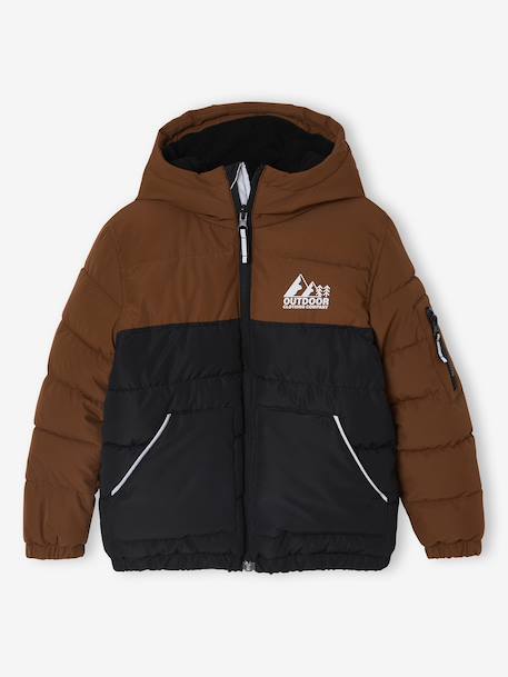 Tweekleurig jongensjack met kap en gerecyclede polyester vulling bruin+saliegroen - vertbaudet enfant 