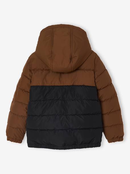 Tweekleurig jongensjack met kap en gerecyclede polyester vulling bruin+saliegroen - vertbaudet enfant 