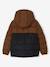 Tweekleurig jongensjack met kap en gerecyclede polyester vulling bruin+saliegroen - vertbaudet enfant 