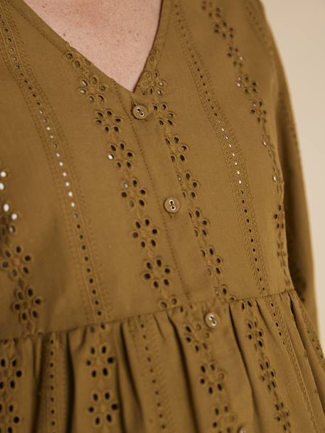 Blouse voor zwangerschap en borstvoeding in Engels borduurwerk ENVIE DE FRAISE olijf+zwart - vertbaudet enfant 