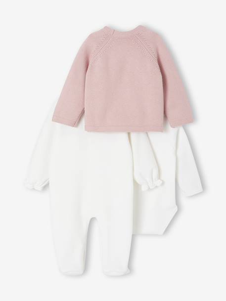 Babypakje 3-delige set in effen tricot vestje + babyslaappakje + body rozen - vertbaudet enfant 