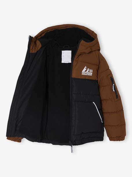 Tweekleurig jongensjack met kap en gerecyclede polyester vulling bruin+saliegroen - vertbaudet enfant 