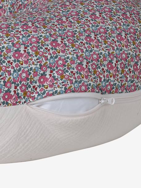 Borstvoedingskussen en hoes van katoenen hydrofiel en Liberty ENVIE DE FRAISE lichtroze - vertbaudet enfant 