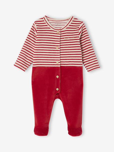 Kerstpyjama en muts baby in fluweel / velours ENVIE DE FRAISE, personaliseerbaar rood - vertbaudet enfant 