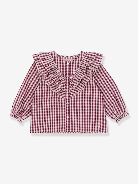 Blouse met ruches voor meisjes met ruitjesmotieven KONGES SLOJD rood - vertbaudet enfant 