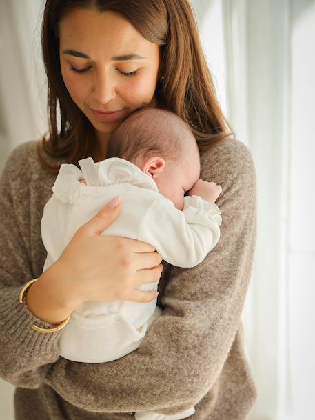 Set van 2 babyslaappakje geboorte meisje in fluweel / velours ENVIE DE FRAISE personaliseerbaar ecru - vertbaudet enfant 