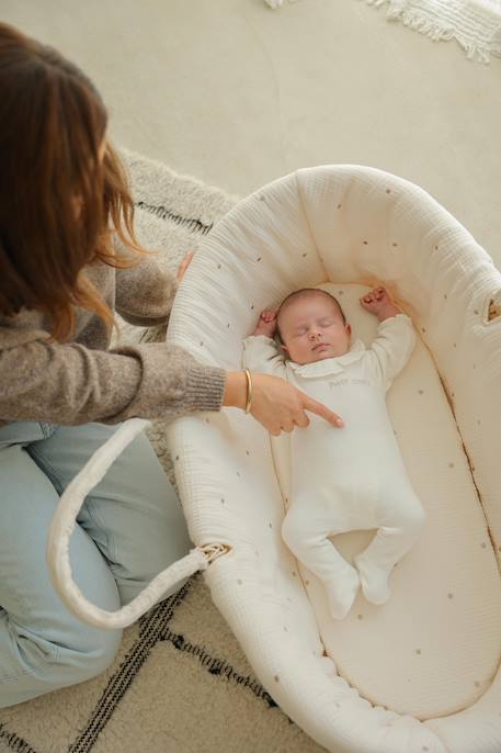 Babywieg van ENVIE DE FRAISE van natuurlijke gevlochten vezels 0016+beige+saliegroen - vertbaudet enfant 