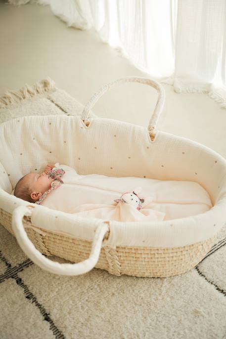 Babywieg van ENVIE DE FRAISE van natuurlijke gevlochten vezels 0016+beige+saliegroen - vertbaudet enfant 