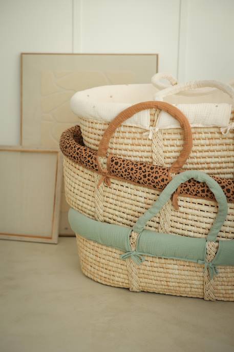 Babywieg van ENVIE DE FRAISE van natuurlijke gevlochten vezels 0016+beige+saliegroen - vertbaudet enfant 