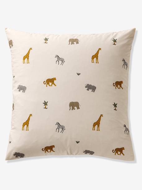 Bedset dekbedovertrek + kussensloop essentials voor kinderen WILD ANIMALS, met gerecycled katoen wit, bedrukt - vertbaudet enfant 