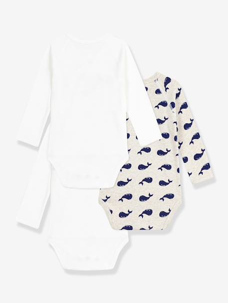 Set van 3 overslag body's met lange mouwen en print baby PETIT BATEAU wit - vertbaudet enfant 