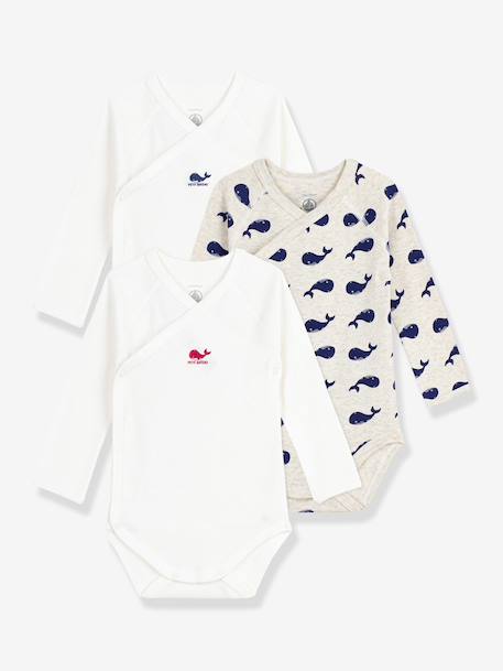 Set van 3 overslag body's met lange mouwen en print baby PETIT BATEAU wit - vertbaudet enfant 
