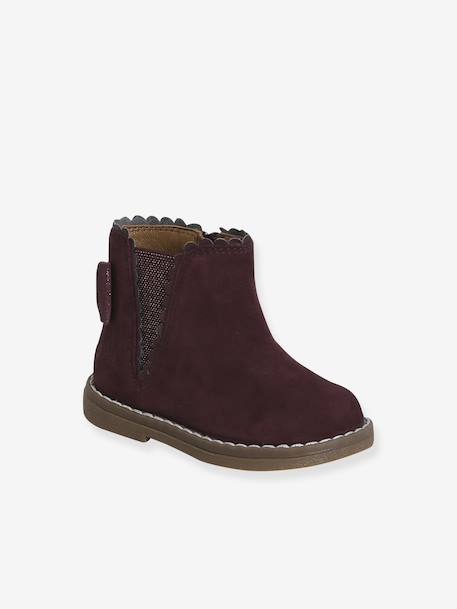 Elastische leren laarsjes voor meisjesbaby's beige, bedrukt+bordeauxrood+CAMEL+marineblauw+zwart - vertbaudet enfant 