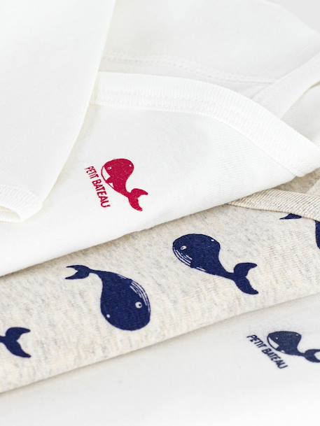 Set van 3 overslag body's met lange mouwen en print baby PETIT BATEAU wit - vertbaudet enfant 
