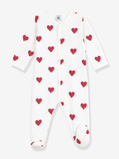 -Gemêleerde baby pyjama in fleece met PETIT BATEAU hartjesprint
