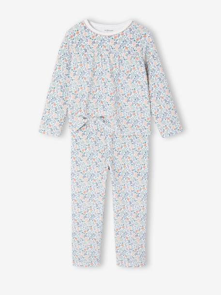 Set van 2 pyjama's fluweel/velours met bloemen voor meisjes ecru - vertbaudet enfant 