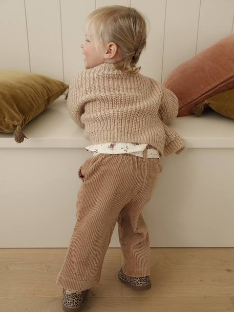 Babyvestje van grof gebreid breisel gemêleerd beige+saliegroen - vertbaudet enfant 