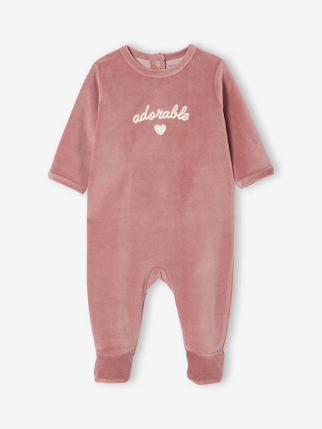 Set van 3 fluwelen babyslaappakjes BASICS cappuccino+rozen - vertbaudet enfant 