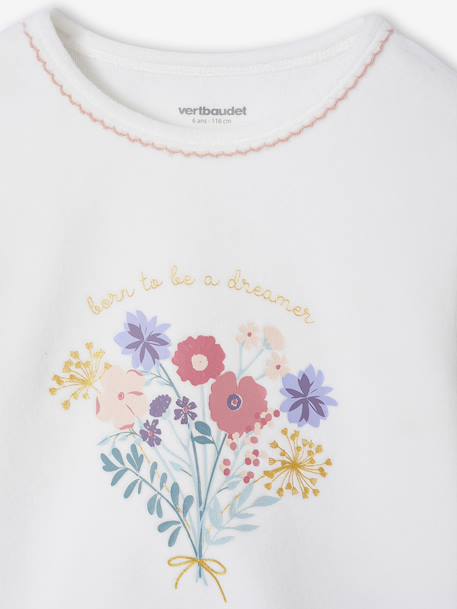 Set van 2 pyjama's fluweel/velours met bloemen voor meisjes ecru - vertbaudet enfant 