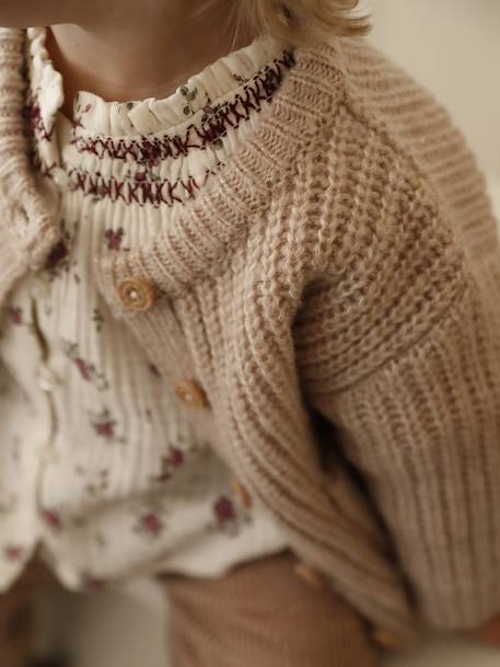 Babyvestje van grof gebreid breisel gemêleerd beige+saliegroen - vertbaudet enfant 