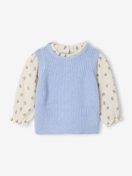 2-in-1 trui baby ecru+hemelsblauw+roze (poederkleur) - vertbaudet enfant 