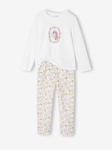 Set van 2 pyjama's fluweel / velours Eenhoorn meisje ecru - vertbaudet enfant 