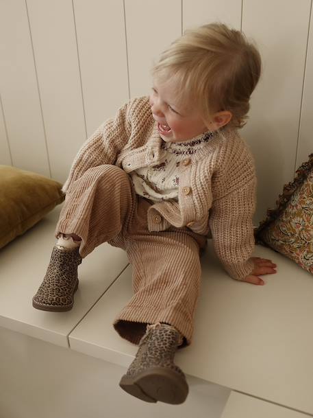 Babyvestje van grof gebreid breisel gemêleerd beige+saliegroen - vertbaudet enfant 