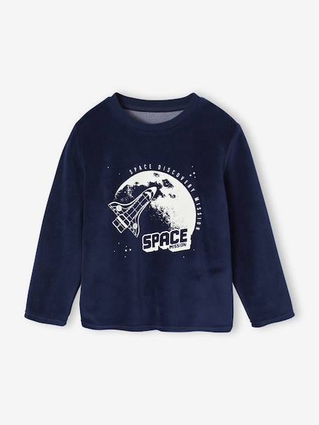 Pyjama  fluweel / velours  met raketprint voor jongens marineblauw - vertbaudet enfant 