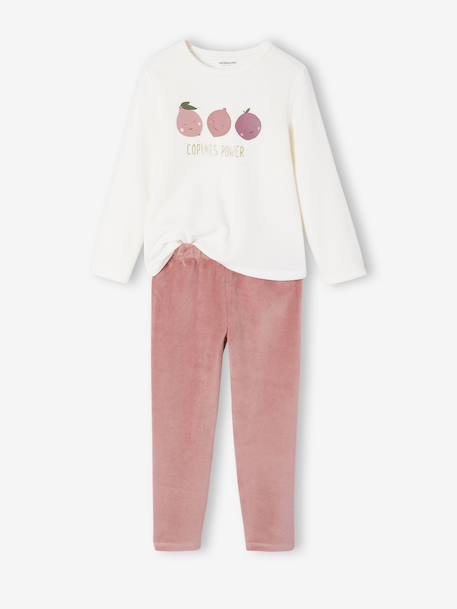 Set van 2 pyjama's voor meisjes in fluweel / velours Fruit ecru - vertbaudet enfant 