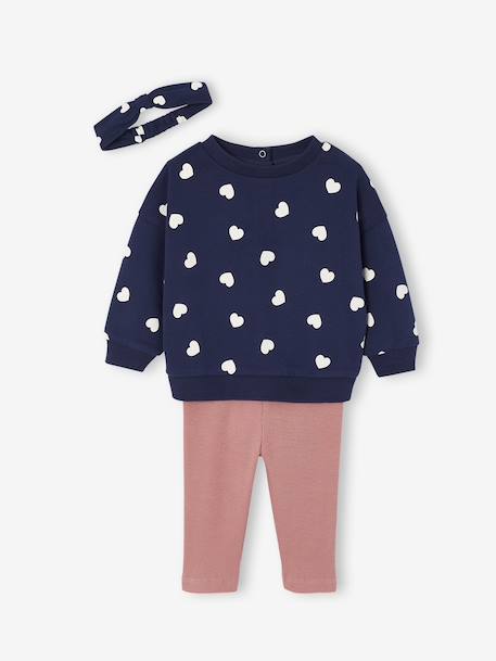 Personaliseerbare sweater + legging + haarband babymeisje antraciet+beige (poederkleur)+marineblauw - vertbaudet enfant 