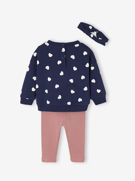 Personaliseerbare sweater + legging + haarband babymeisje antraciet+beige (poederkleur)+marineblauw - vertbaudet enfant 