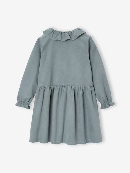 Jurk van fluweel / ribfluweel voor meisjes antraciet+saliegroen - vertbaudet enfant 