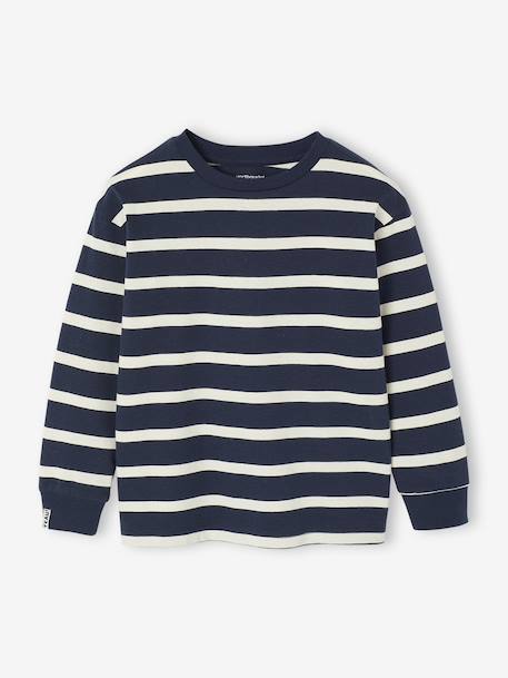 Gestreept T-shirt met lange mouwen voor jongens bordeauxrood+ecru+nachtblauw - vertbaudet enfant 