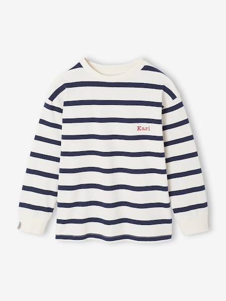 Gestreept T-shirt met lange mouwen voor jongens bordeauxrood+ecru+nachtblauw - vertbaudet enfant 